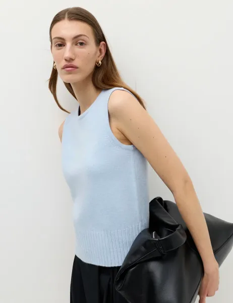 Marks & Spencer Air-Yarn Crew Neck Knitted Vest Faded Blue