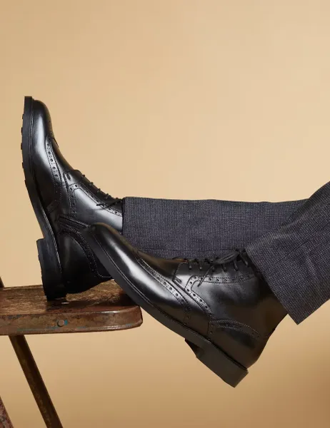 Jones Bootmaker Leather Side Zip Brogue Boots Black