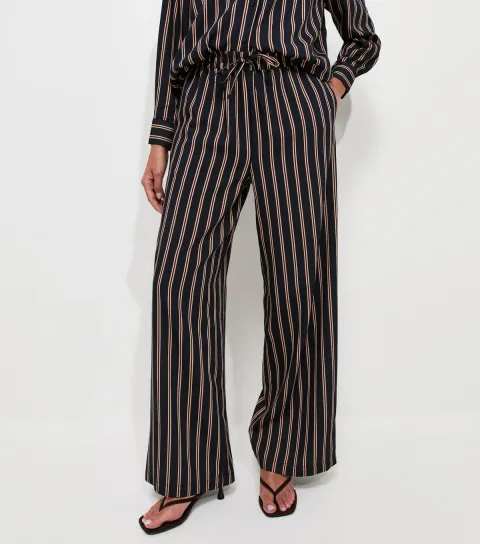 Women's Blue Woven Striped Wide Leg Trousers