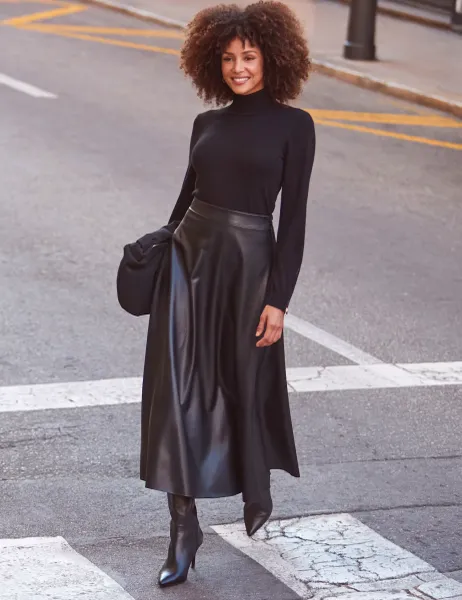 SOSANDAR Faux Leather Midaxi Skirt Black