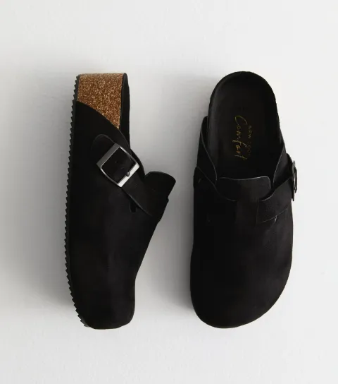 Women's Black Suede Effect Double Sole Mules