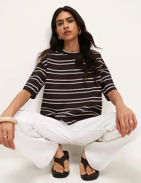 River Island Striped Oversized T-Shirt Brown Mix