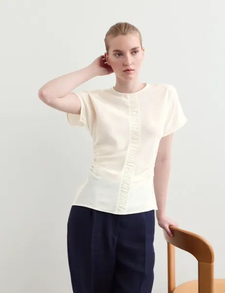 Jaeger Pure Silk Ruched Shell Top Ivory