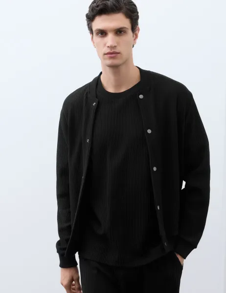 Autograph Cotton Rich Ottoman Knitted Bomber Jacket Black