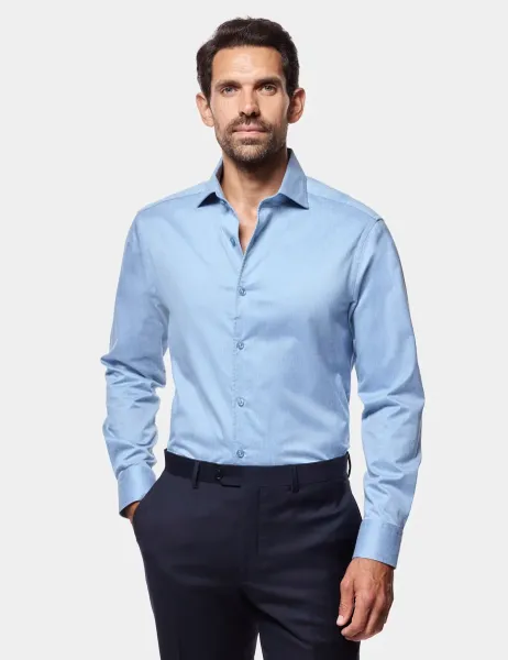Hawes & Curtis Slim Fit Brushed Cotton Twill Shirt Blue