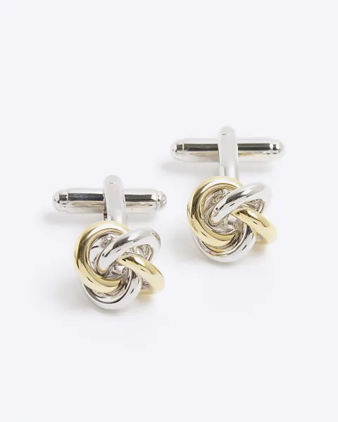 River Island Gold And Silver Mixed Metal Knot Cufflinks
