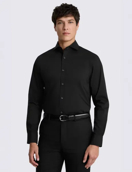 Moss Tailored Fit Cotton Blend Stretch Shirt Black