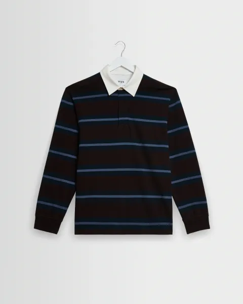 Rowhill - Brown and Blue Mirror Stripe Loopback Rugby Shirt