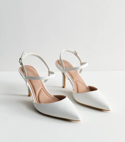 Women's White Faux Leather Pointed Toe Court Shoes