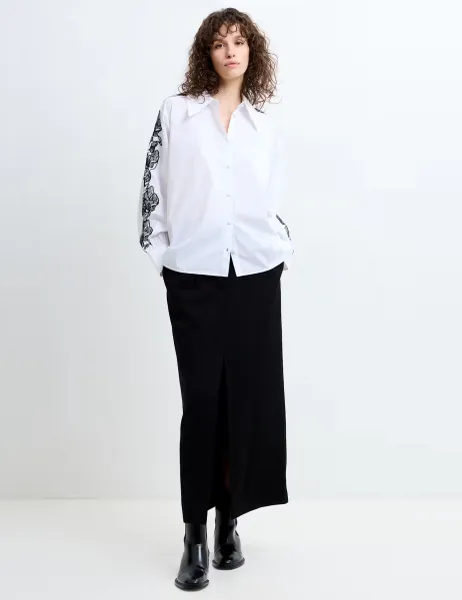 French Connection Pure Cotton Embroidered Collared Shirt White Mix