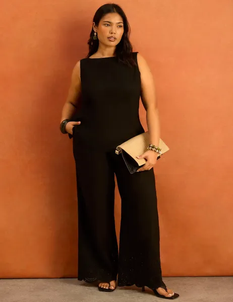 Linen Blend Slash Neck Top Black