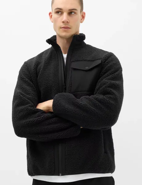 Goodmove Fleece Windproof Zip Up Funnel Neck Jacket Black