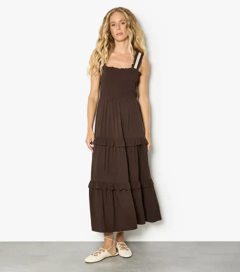 Women's Dark Brown Crochet Midi Dress