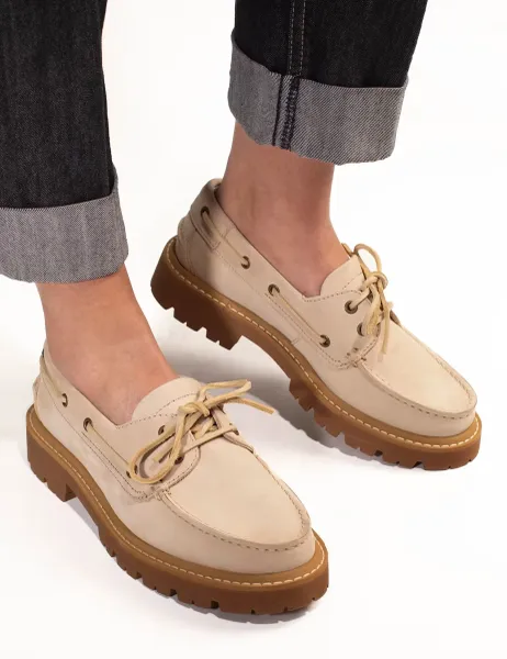 Jones Bootmaker Suede Platform Moccasin Shoes Beige