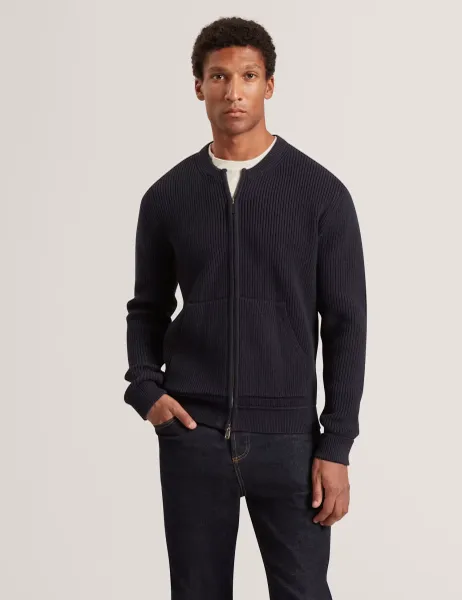 Ted Baker Zip Up Knitted Bomber Jacket Navy