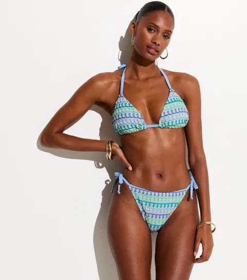 Women's Blue Crochet Side Tie Bikini Bottoms
