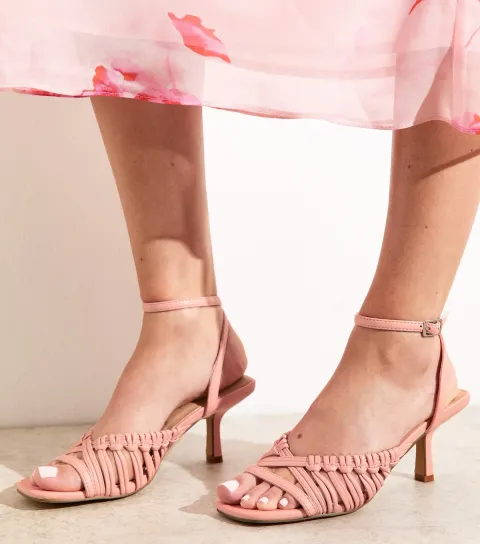 Women's Pink Woven Strap Faux Leather Sandals Vegan
