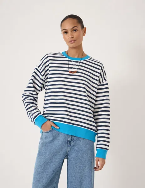 HUSH Pure Cotton Striped Sweatshirt Navy Mix