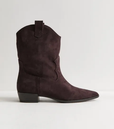 Women's Dark Burgundy Faux Suede Western Style Boots Vegan