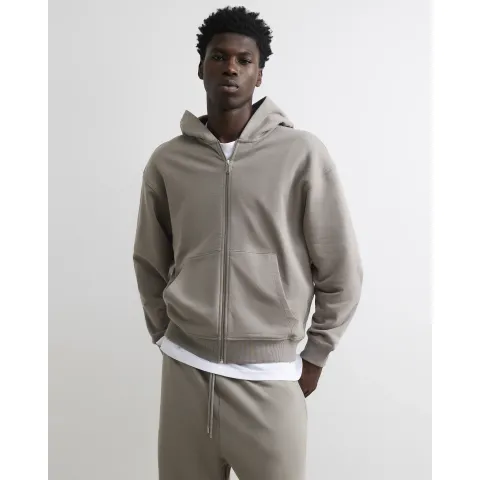 River Island Oversized Fit Washed Zip Through Hoodie