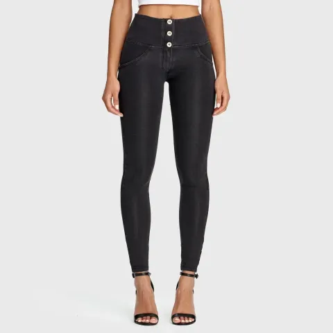 Freddy WRUP Denim - 3 Button High Waisted - Full Length - Black + Black Stitching