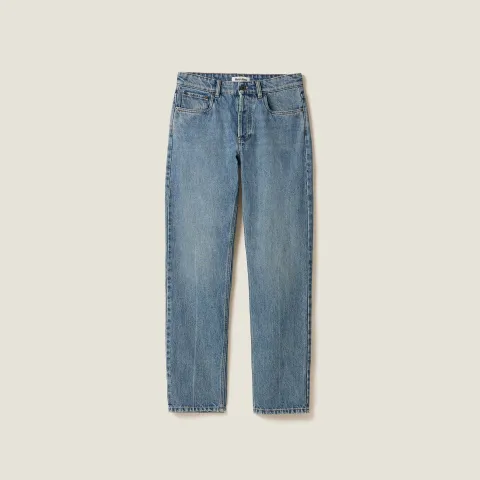 Denim and poplin five-pocket jeans