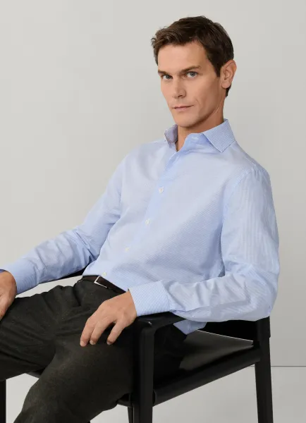 Tailored Fit Cotton-Linen Stripe Shirt