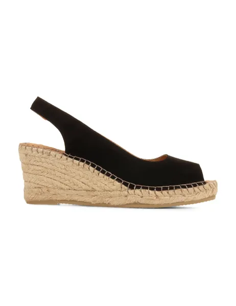 Jones Bootmaker Standard Fit Suede Wedge Open Toe Espadrilles Black