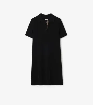 Wool Polo Shirt Dress in Black