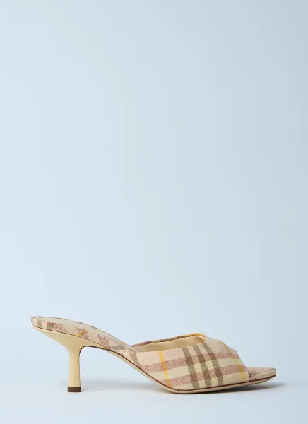 Check Heeled Mules