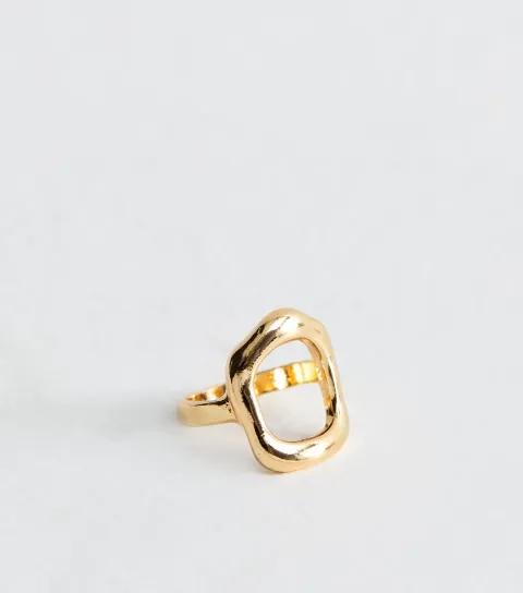Gold Tone Sculptural Square Face Ring