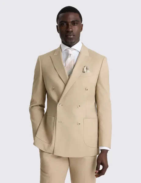 Moss Tailored Fit Double Breasted Suit Jacket Camel