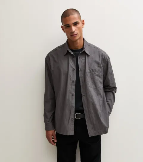 Only and Sons Men's Grey Striped Cotton Shirt