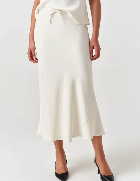 Ghost Satin Midi Slip Skirt Ivory