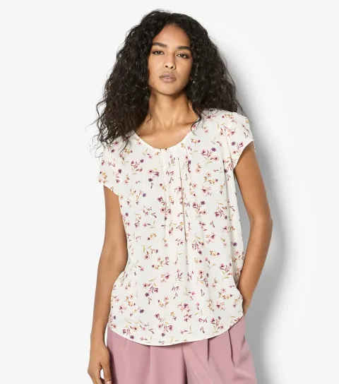 Women's White Floral Print Top