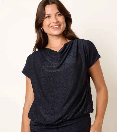 Blue Vanilla Women's Navy Cowl Neck Draped Top