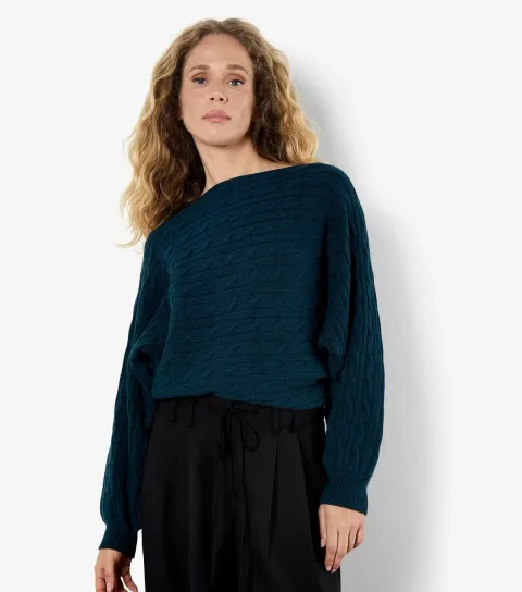 Women's Teal Batwing Sleeve Knit Jumper