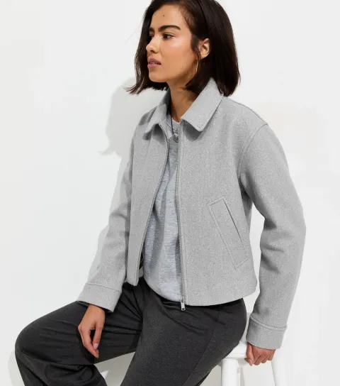 Women's Dark Grey Felt Zip Through Shacket