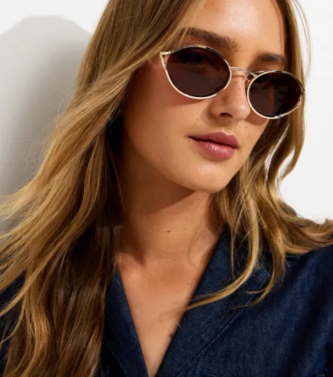Gold-Tone Tortoiseshell Effect Oversized Oval Sunglasses
