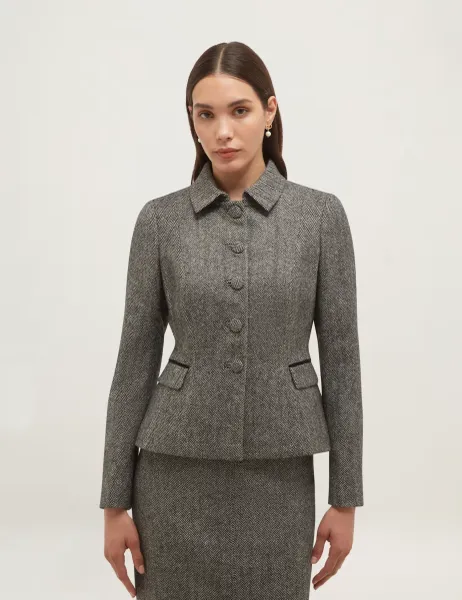 Hobbs Pure Wool Textured Short Jacket Black Mix