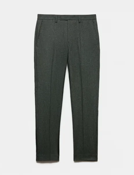 Marks & Spencer Regular Fit Wool Rich Tweed Check Suit Trousers Dark Evergreen