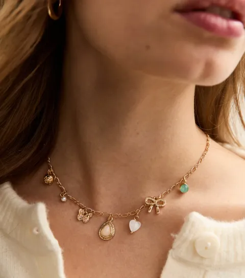 Gold Tone Mixed Charm Necklace