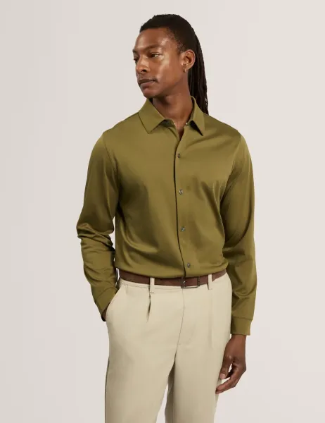 Ted Baker Pure Cotton Long Sleeve Overshirt Olive