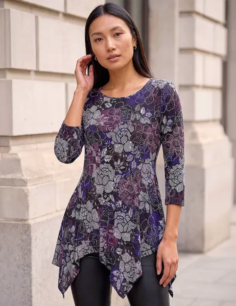 Roman Floral Collared Top Purple Mix