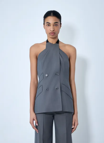 Double-Breasted Halter Neck Top