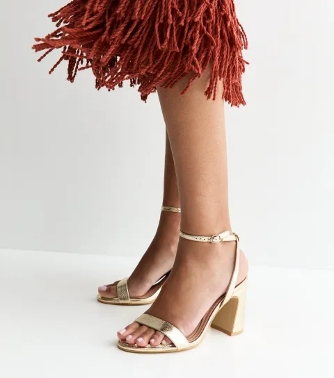 Women's Gold Faux Leather Block Heel Sandals