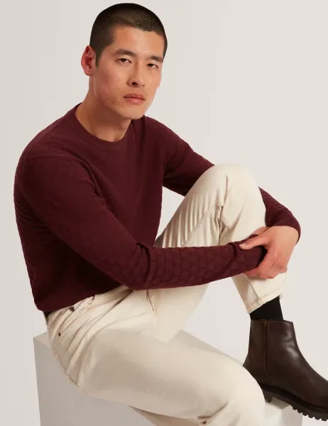 Ted Baker Wool Blend Textured Crew Neck Jumper Burgundy