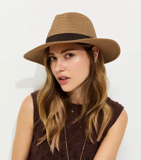 Tan Straw Fedora Hat