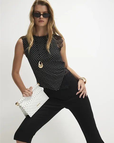 River Island Sleeveless Polka Dot Lace Top