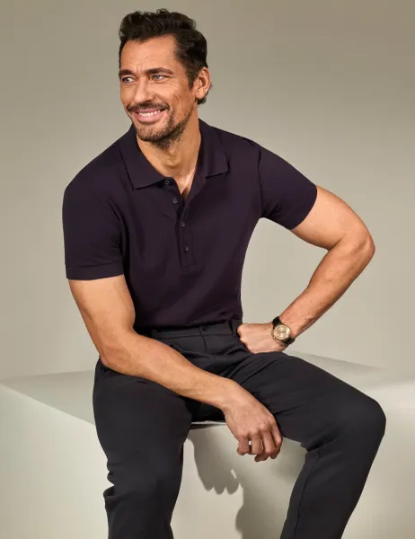 David Gandy Wellwear Pure Cotton Textured Polo Shirt Navy